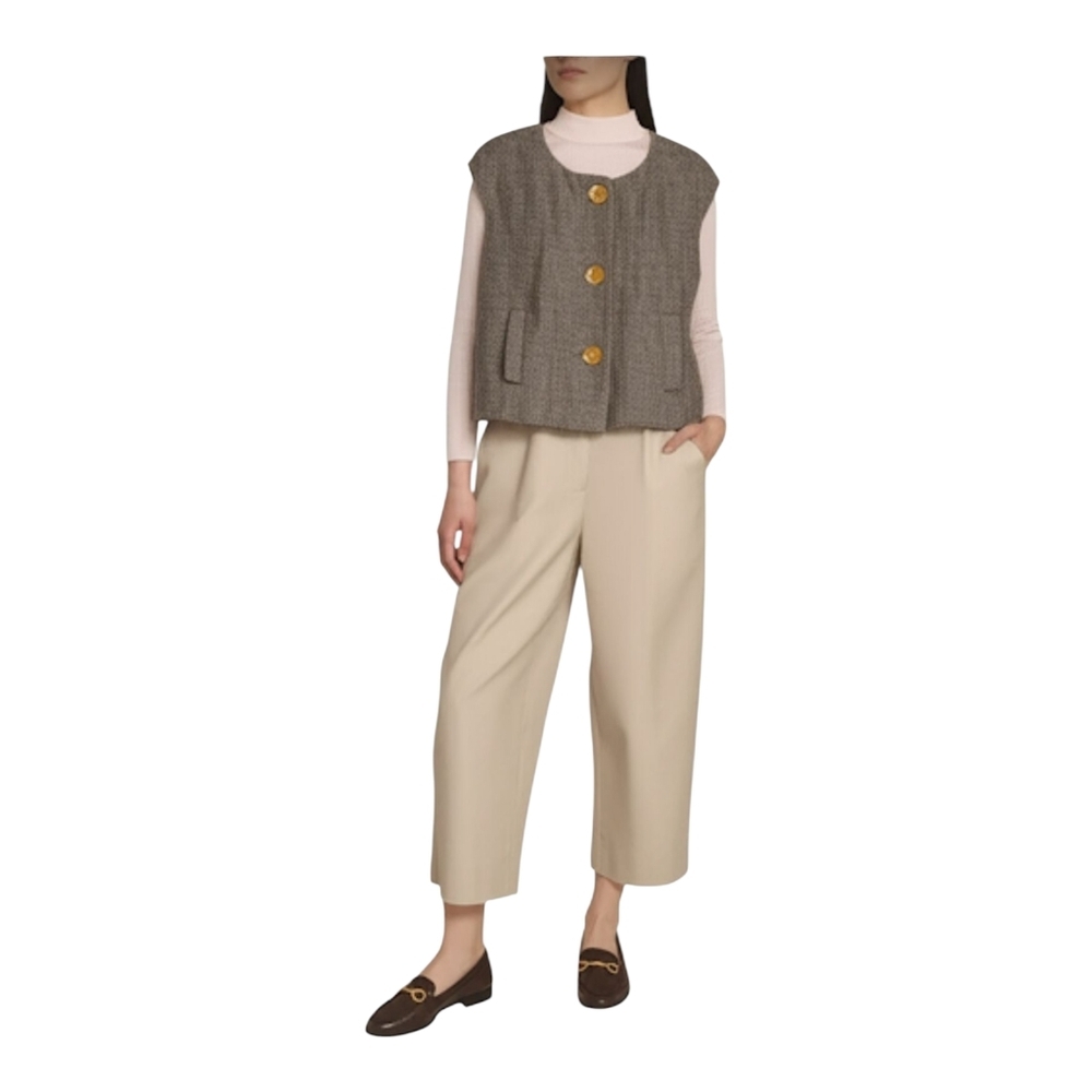 Michael Kors Brown Tweed Vest with gold details Size 14 EUC Lagenlook